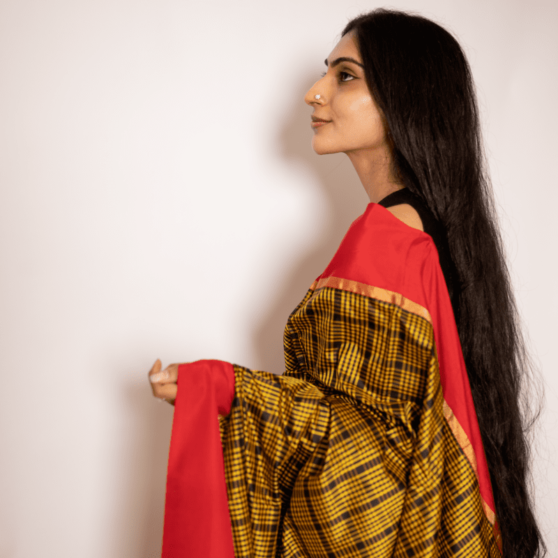 Ochre Yellow Kanchipuram with Salsa Red Ochre Yellow Kanchipuram with Salsa Red