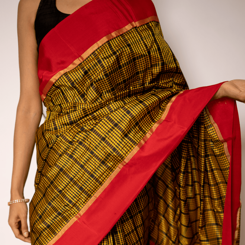 Ochre Yellow Kanchipuram with Salsa Red Ochre Yellow Kanchipuram with Salsa Red