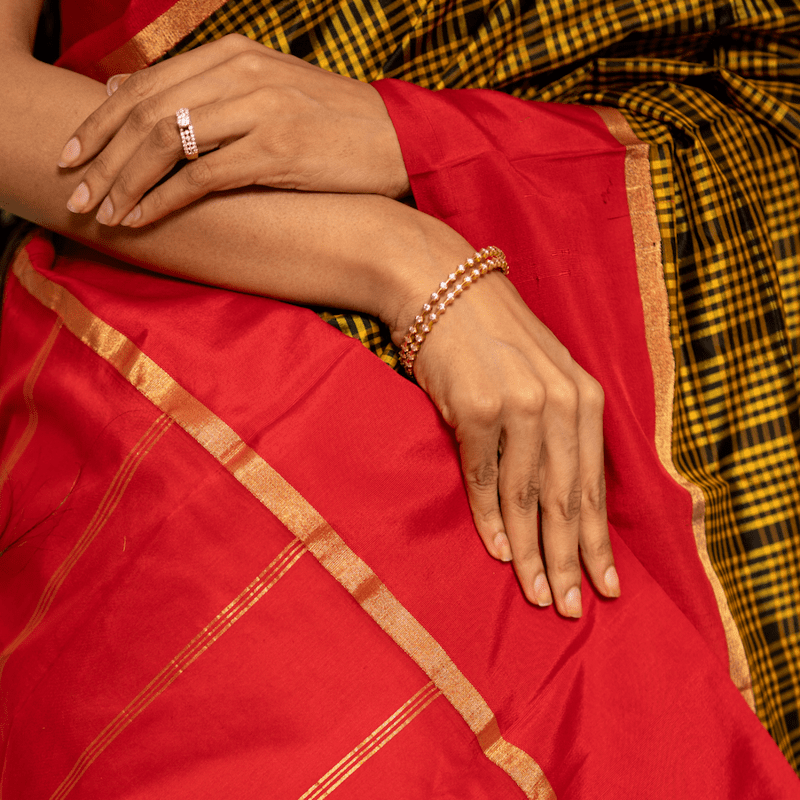 Ochre Yellow Kanchipuram with Salsa Red Ochre Yellow Kanchipuram with Salsa Red