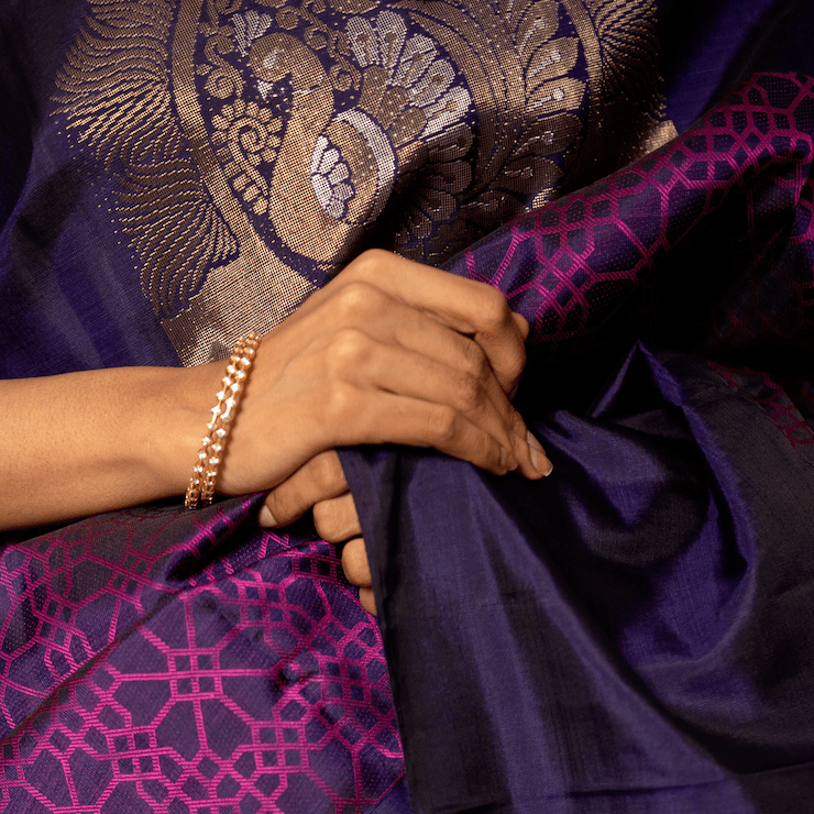 Fuschia Violet Kanchipuram with Honeycomb Art Fuschia Violet Kanchipuram with Honeycomb Art
