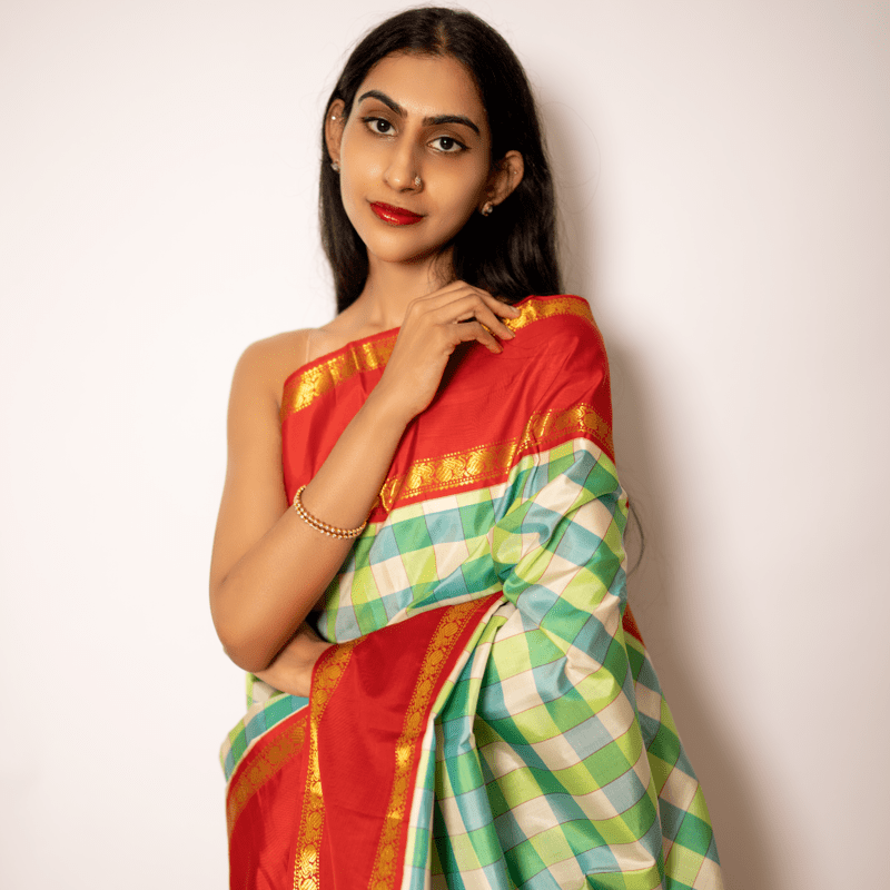 Basra Pearl and Cabbage Green Kanchipuram Kattam Basra Pearl and Cabbage Green Kanchipuram Kattam