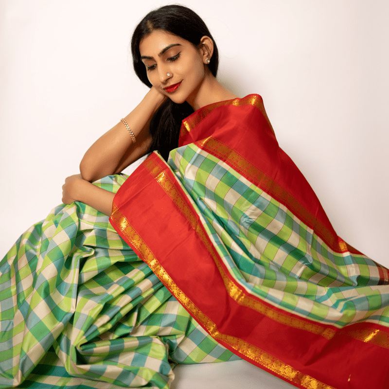Basra Pearl and Cabbage Green Kanchipuram Kattam Basra Pearl and Cabbage Green Kanchipuram Kattam