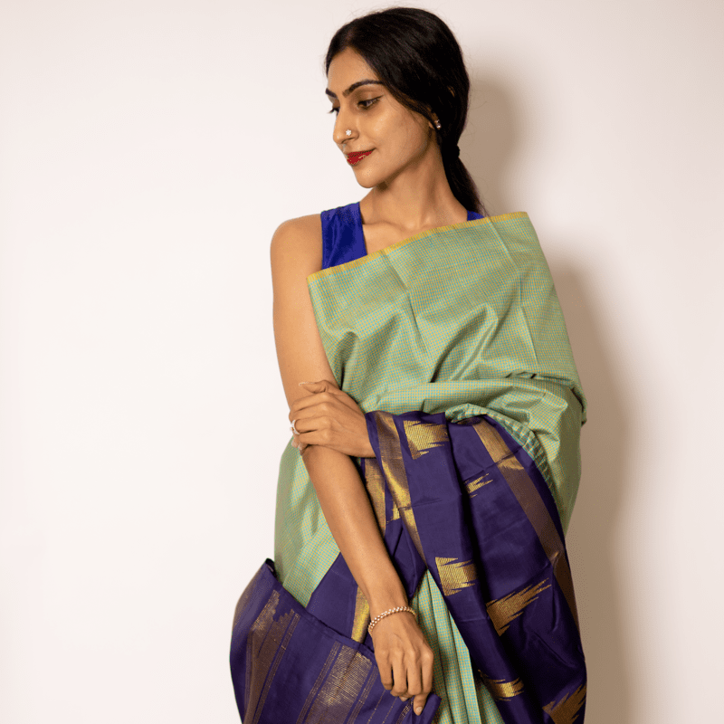 Henna Green and Mustard Yellow Kanchipuram Podi-Kattam Henna Green and Mustard Yellow Kanchipuram Podi-Kattam