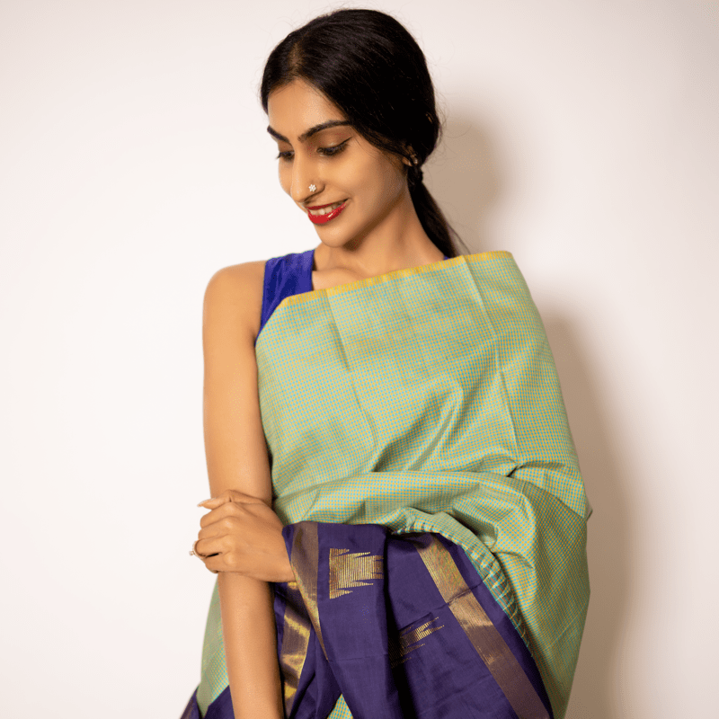Henna Green and Mustard Yellow Kanchipuram Podi-Kattam Henna Green and Mustard Yellow Kanchipuram Podi-Kattam