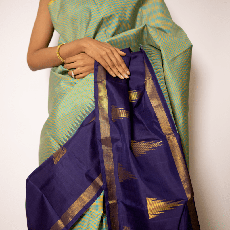 Henna Green and Mustard Yellow Kanchipuram Podi-Kattam Henna Green and Mustard Yellow Kanchipuram Podi-Kattam