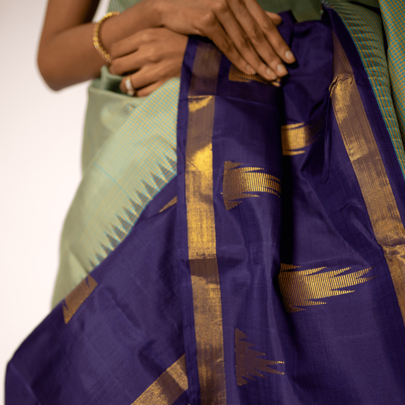 Henna Green and Mustard Yellow Kanchipuram Podi-Kattam Henna Green and Mustard Yellow Kanchipuram Podi-Kattam