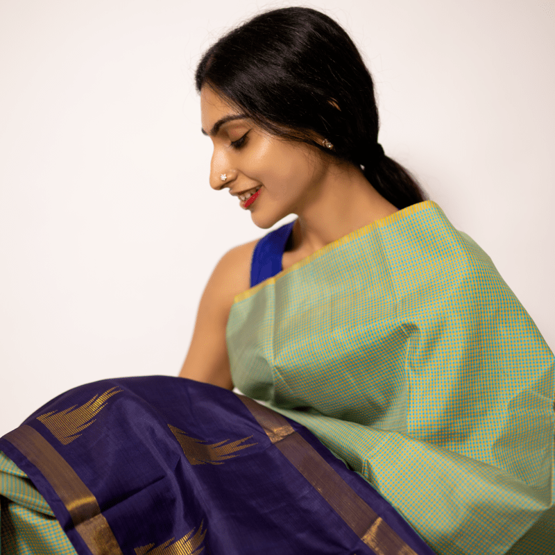 Henna Green and Mustard Yellow Kanchipuram Podi-Kattam Henna Green and Mustard Yellow Kanchipuram Podi-Kattam