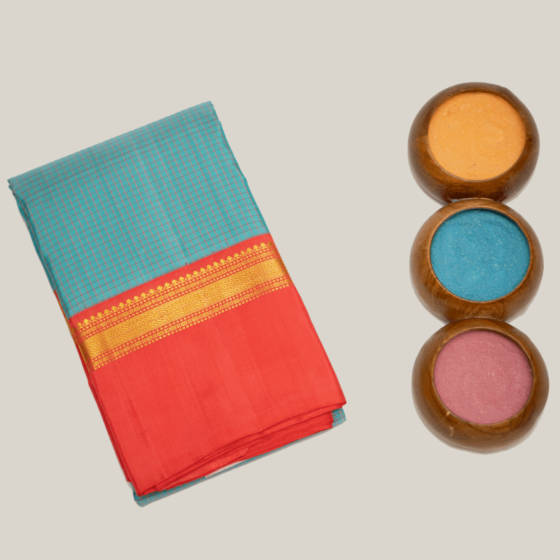 Continental Blue Kanchipuram with Deep Orange Continental Blue Kanchipuram with Deep Orange