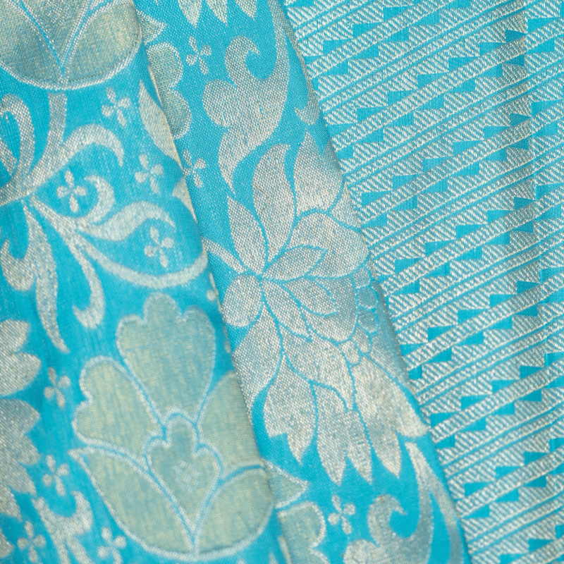 Tan Yellow and Grass Green Kanchipuram with Aqua Blue Tan Yellow and Grass Green Kanchipuram with Aqua Blue