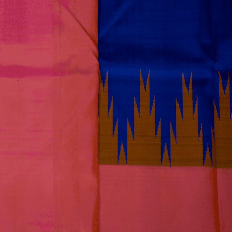 Stormy Blue and Tango Orange Kanchipuram with Thazhampoo Stormy Blue and Tango Orange Kanchipuram with Thazhampoo