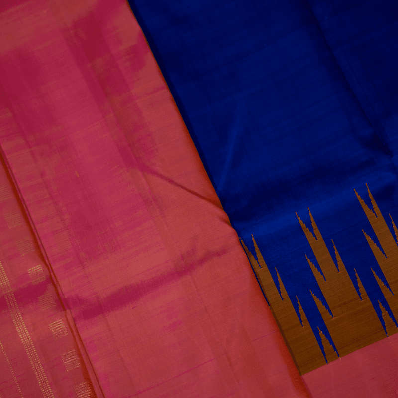 Stormy Blue and Tango Orange Kanchipuram with Thazhampoo Stormy Blue and Tango Orange Kanchipuram with Thazhampoo
