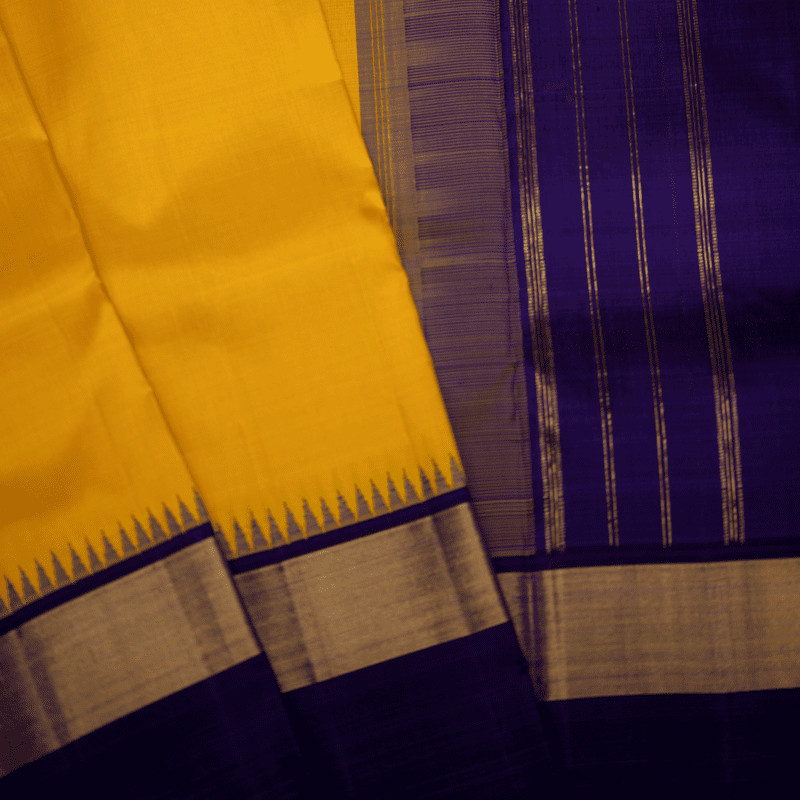 Passion Yellow Kanchipuram with Platinum Blue Passion Yellow Kanchipuram with Platinum Blue