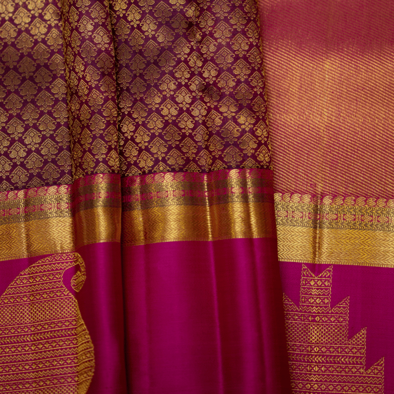 Mahogany Brown Kanchipuram with Prune Pink Mahogany Brown Kanchipuram with Prune Pink