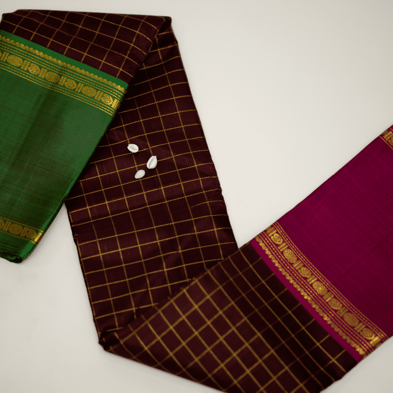 Terracotta Brown Kanchipuram with Vadamalli Violet Terracotta Brown Kanchipuram with Vadamalli Violet