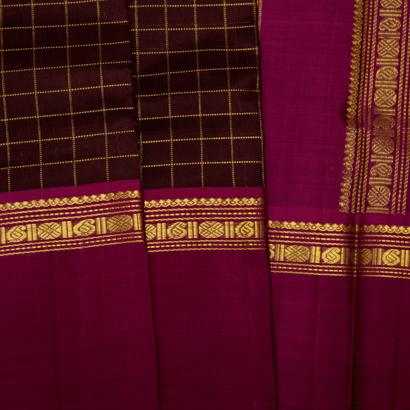Terracotta Brown Kanchipuram with Vadamalli Violet Terracotta Brown Kanchipuram with Vadamalli Violet