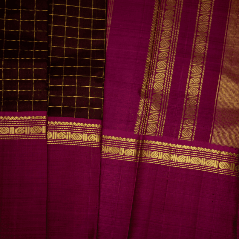 Terracotta Brown Kanchipuram with Vadamalli Violet Terracotta Brown Kanchipuram with Vadamalli Violet