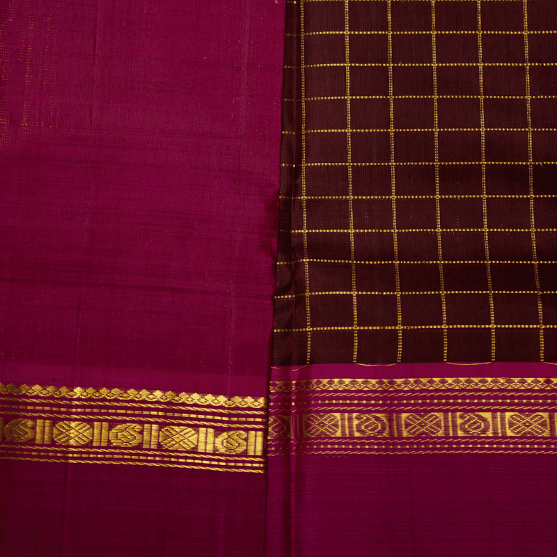 Terracotta Brown Kanchipuram with Vadamalli Violet Terracotta Brown Kanchipuram with Vadamalli Violet