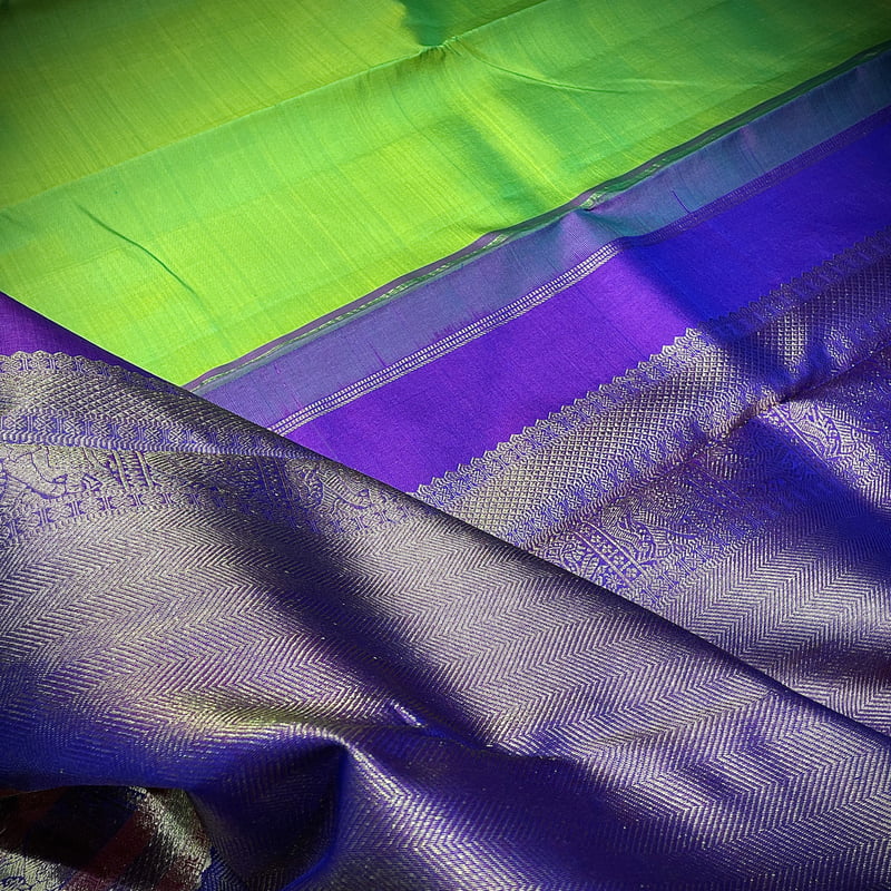 Fresh Green Kanchipuram with Pure Violet Fresh Green Kanchipuram with Pure Violet