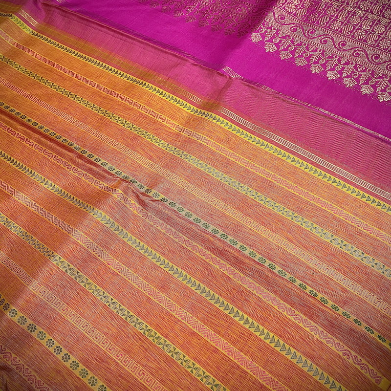 Tango Orange Kanchipuram with Scarlet Pink Tango Orange Kanchipuram with Scarlet Pink