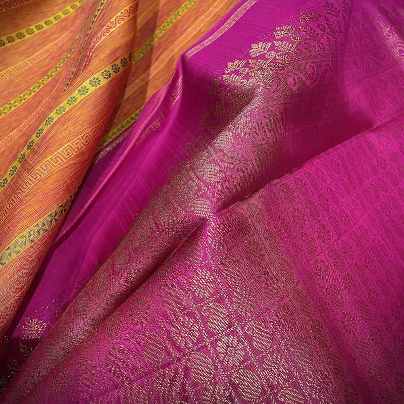 Tango Orange Kanchipuram with Scarlet Pink Tango Orange Kanchipuram with Scarlet Pink