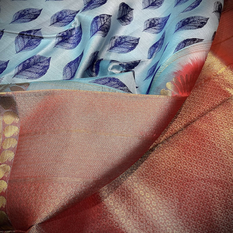 Calming Blue Kanchipuram with Madder Red Calming Blue Kanchipuram with Madder Red