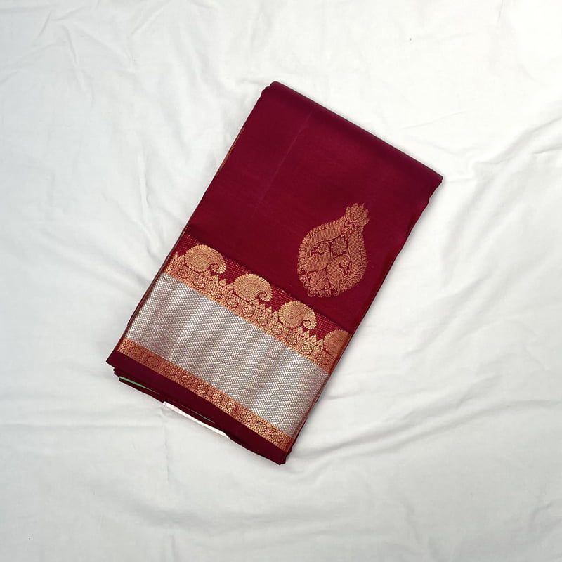 Madder Red Kanchipuram with Dual Zari Border Madder Red Kanchipuram with Dual Zari Border
