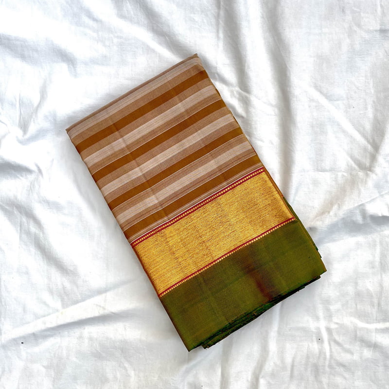 Cairo Brown Kanchipuram with Stone Creek Green Cairo Brown Kanchipuram with Stone Creek Green