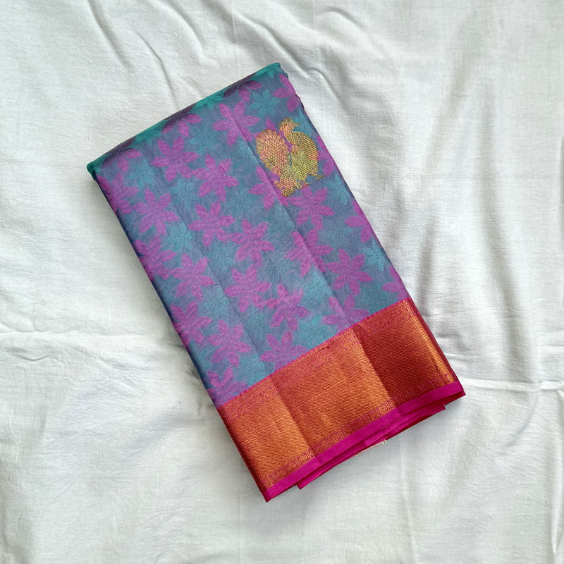 Deep Water Blue Kanchipuram with Rouge Red Deep Water Blue Kanchipuram with Rouge Red