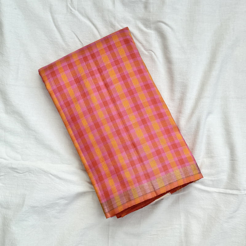 Accent Pink Kanchipuram with Sunset Yellow Accent Pink Kanchipuram with Sunset Yellow