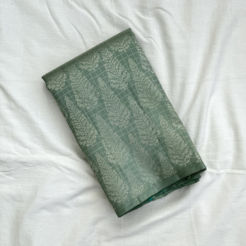 Frosty Green Kanchipuram with Turquoise Blue Frosty Green Kanchipuram with Turquoise Blue