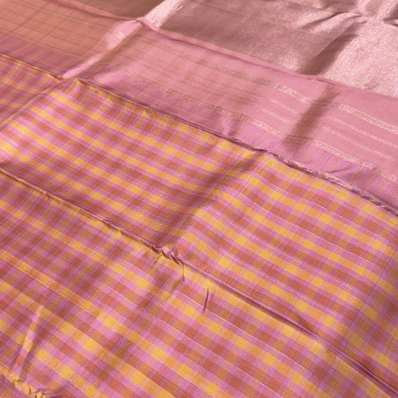 Accent Pink Kanchipuram with Sunset Yellow Accent Pink Kanchipuram with Sunset Yellow