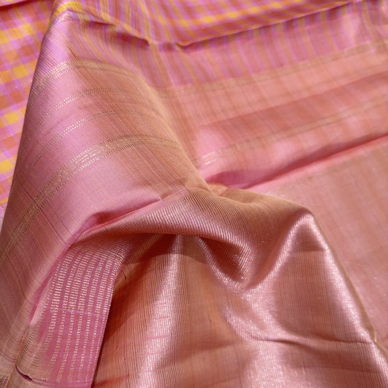 Accent Pink Kanchipuram with Sunset Yellow Accent Pink Kanchipuram with Sunset Yellow