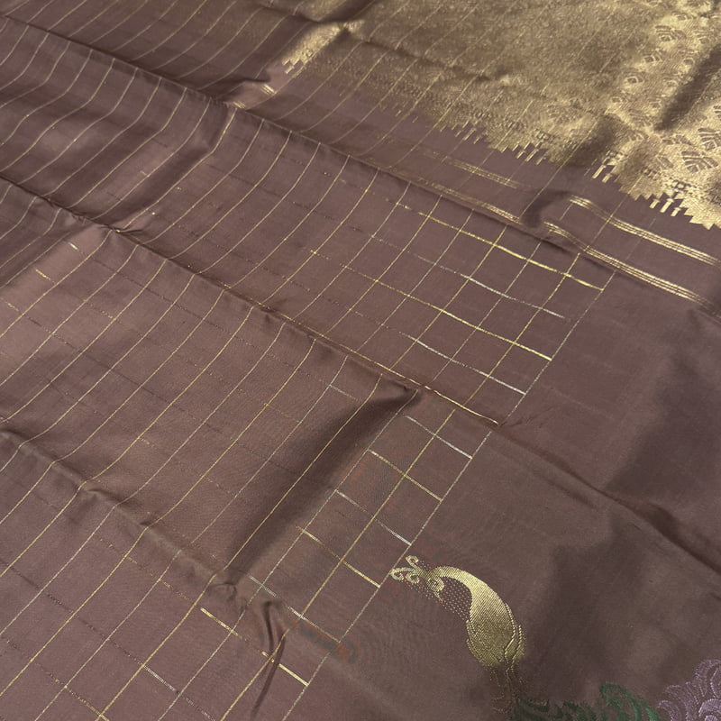Brick Brown Kanchipuram with Meenakari Border Motif Brick Brown Kanchipuram with Meenakari Border Motif