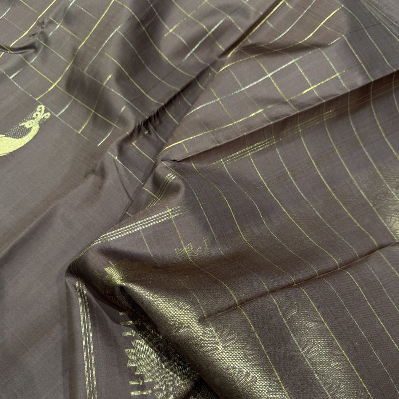 Brick Brown Kanchipuram with Meenakari Border Motif Brick Brown Kanchipuram with Meenakari Border Motif