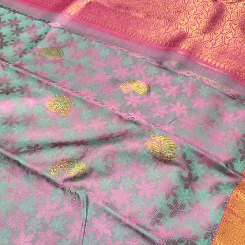 Deep Water Blue Kanchipuram with Rouge Red Deep Water Blue Kanchipuram with Rouge Red