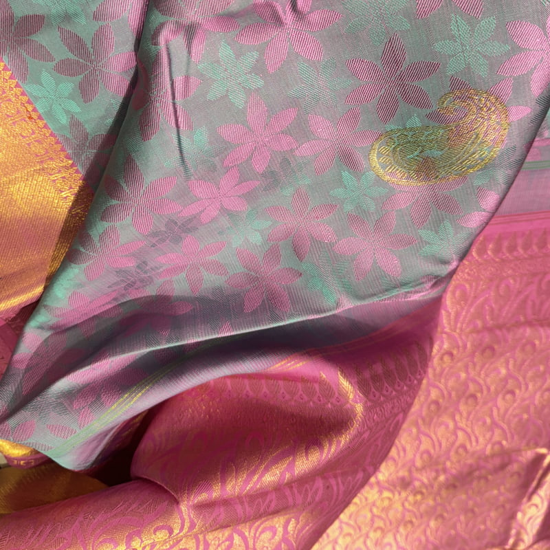 Deep Water Blue Kanchipuram with Rouge Red Deep Water Blue Kanchipuram with Rouge Red
