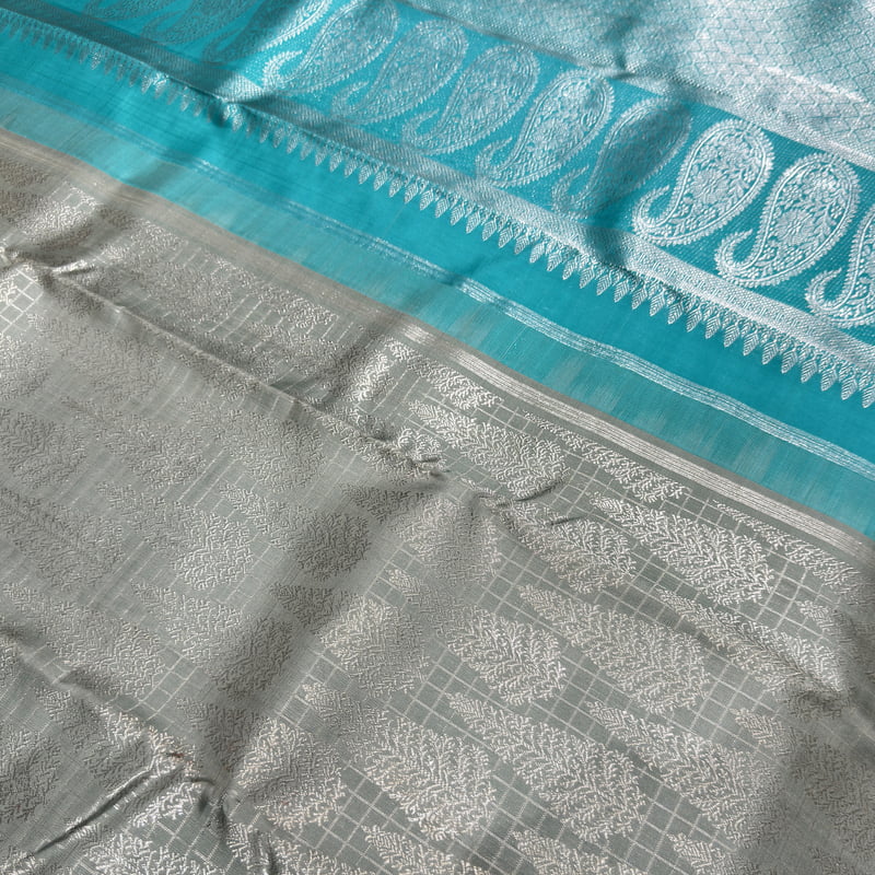 Frosty Green Kanchipuram with Turquoise Blue Frosty Green Kanchipuram with Turquoise Blue