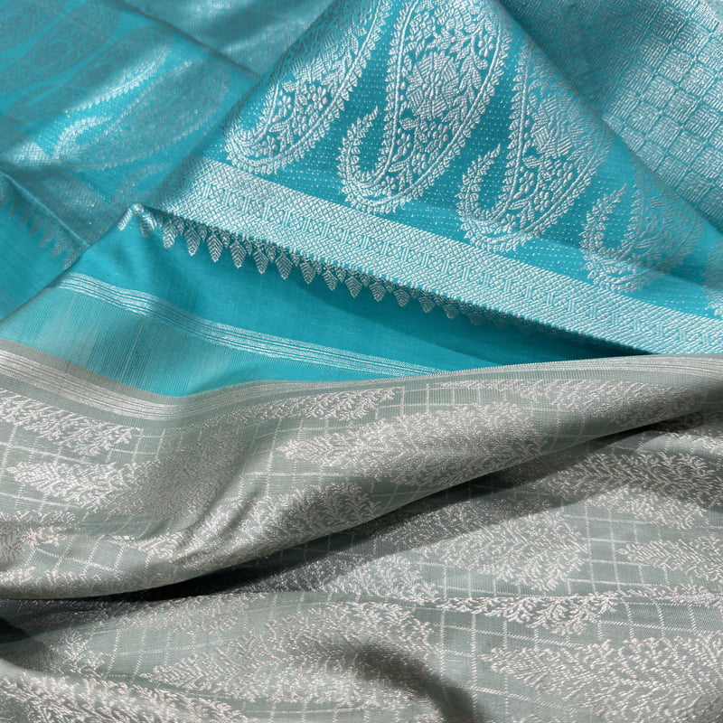 Frosty Green Kanchipuram with Turquoise Blue Frosty Green Kanchipuram with Turquoise Blue