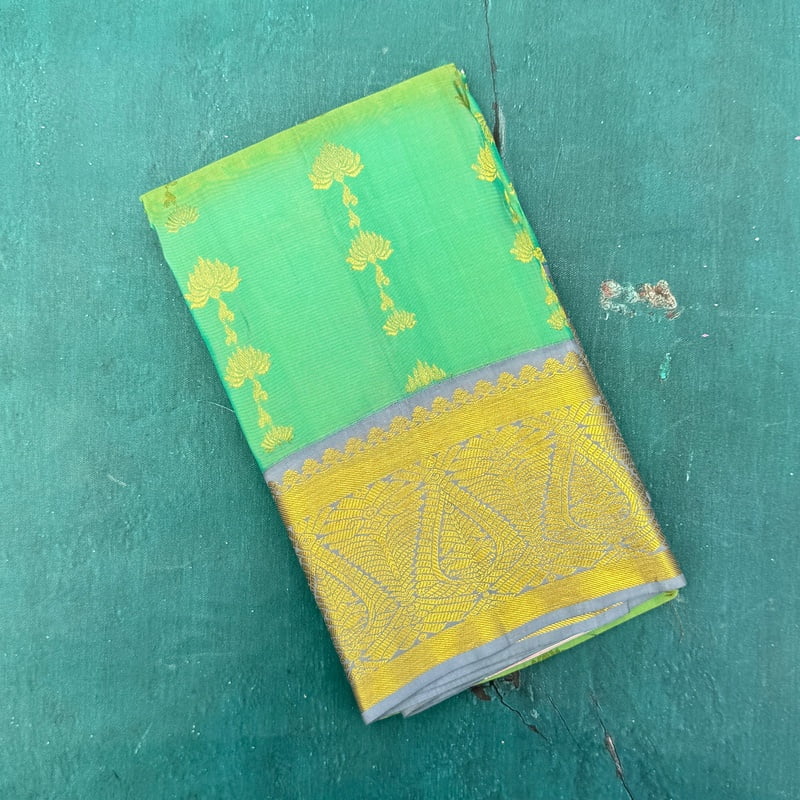 Cascade Green Kanchipuram with Dusky Blue Cascade Green Kanchipuram with Dusky Blue