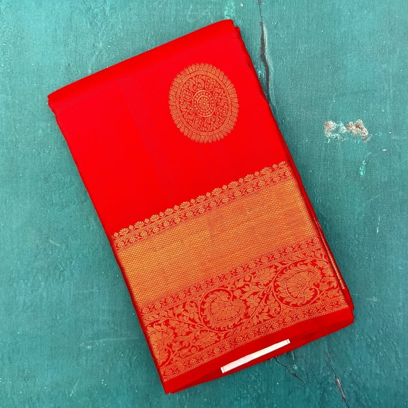 Chilli Red Kanchipuram with Chakra Motifs Chilli Red Kanchipuram with Chakra Motifs