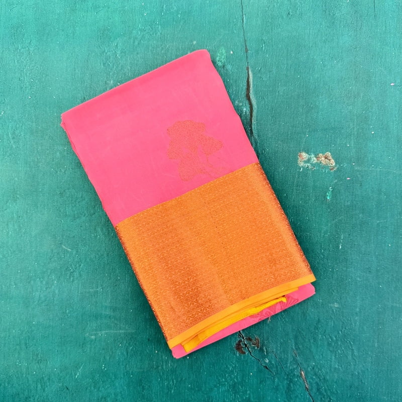 Cupid Pink Kanchipuram with Mango Yellow Cupid Pink Kanchipuram with Mango Yellow