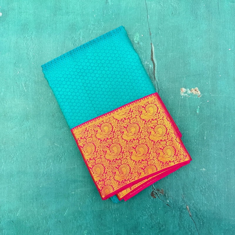Breeze Blue Kanchipuram with Scarlet Pink Breeze Blue Kanchipuram with Scarlet Pink