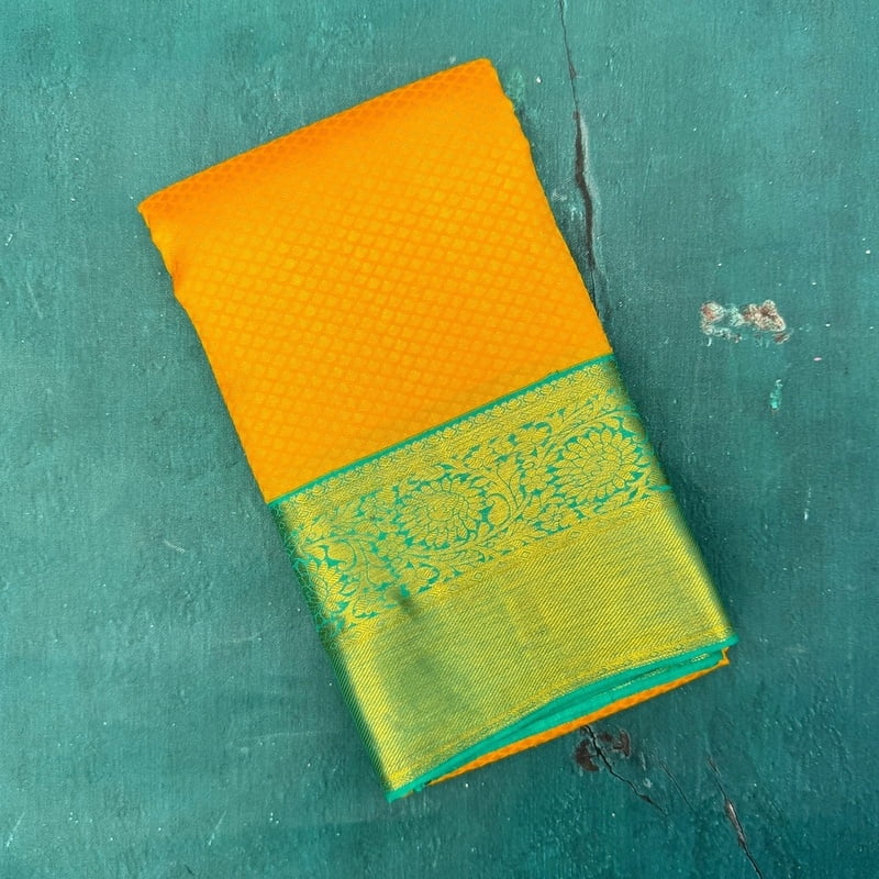 Desert Yellow Kanchipuram with Cool Green Desert Yellow Kanchipuram with Cool Green