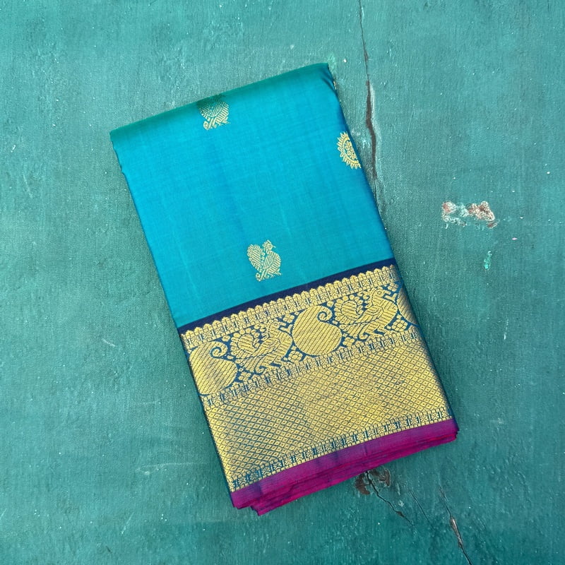 Azure Blue Kanchipuram with Deep Blue Azure Blue Kanchipuram with Deep Blue