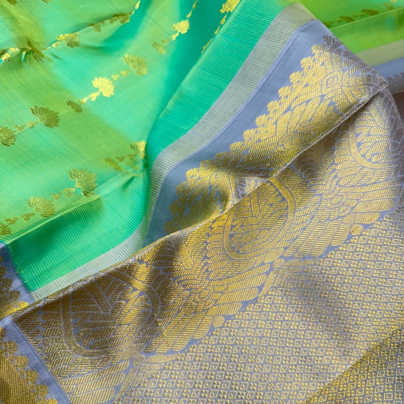 Cascade Green Kanchipuram with Dusky Blue