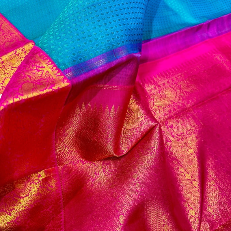 Breeze Blue Kanchipuram with Scarlet Pink