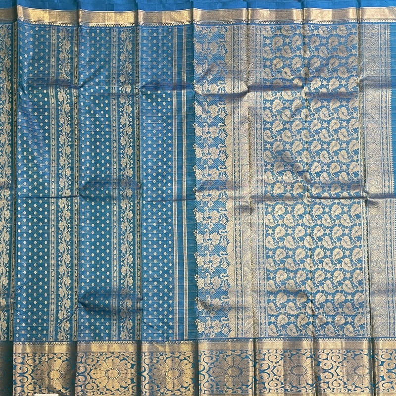 Dome Blue Kanchipuram with Ilai Brocade Dome Blue Kanchipuram with Ilai Brocade