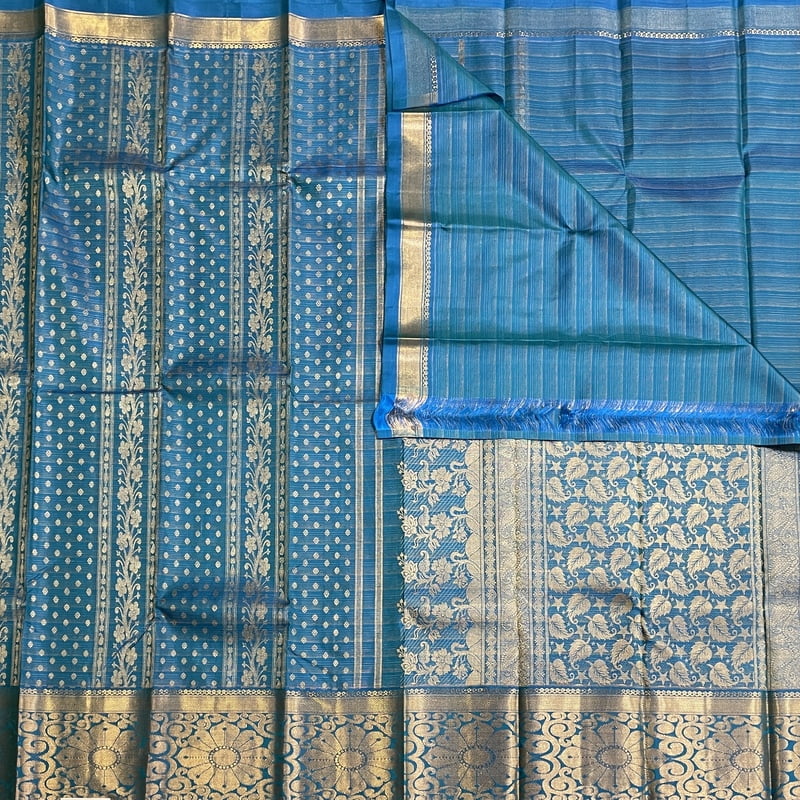 Dome Blue Kanchipuram with Ilai Brocade Dome Blue Kanchipuram with Ilai Brocade