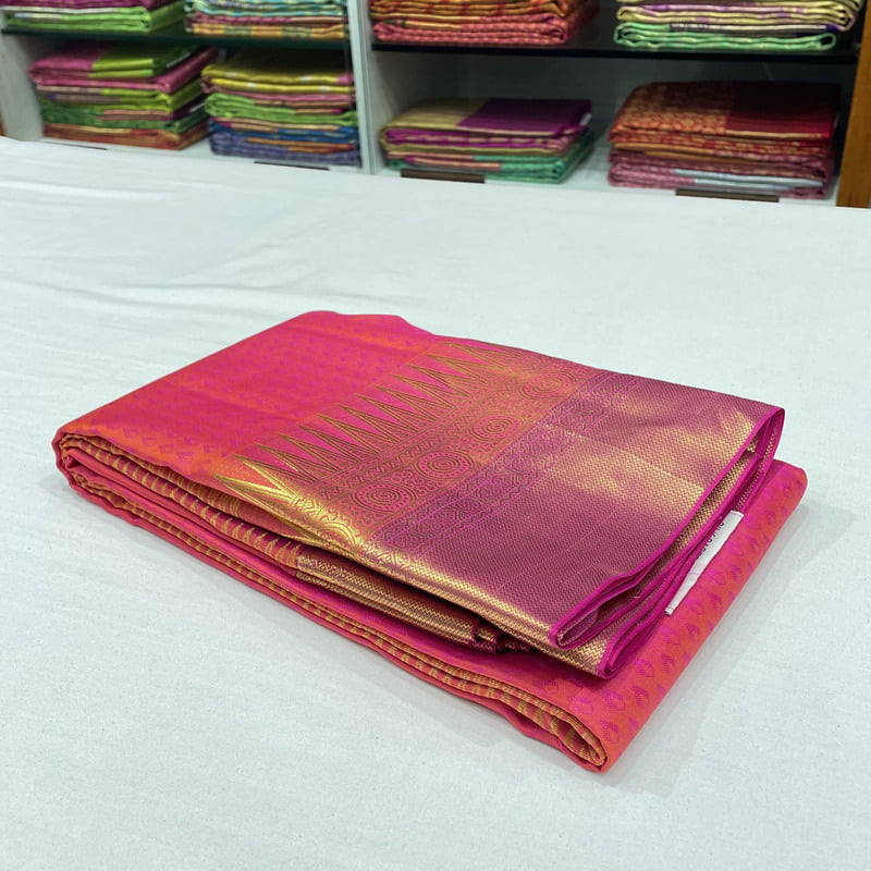 Salsa Pink Kanchipuram with Thilagam Embose Salsa Pink Kanchipuram with Thilagam Embose