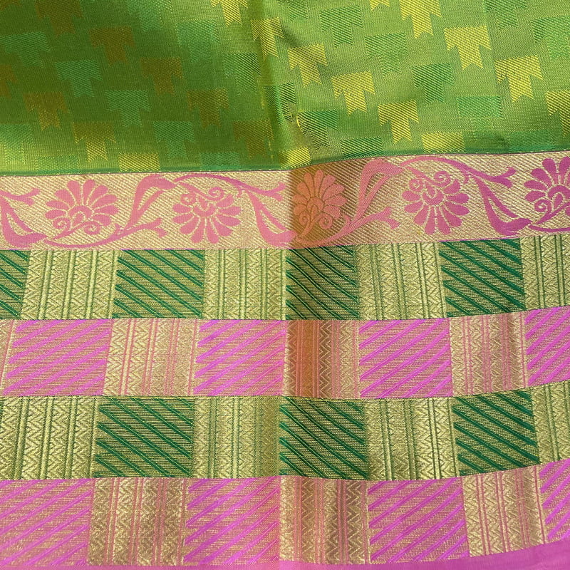 Grass Green Kanchipuram with Panjumittai Pink Grass Green Kanchipuram with Panjumittai Pink